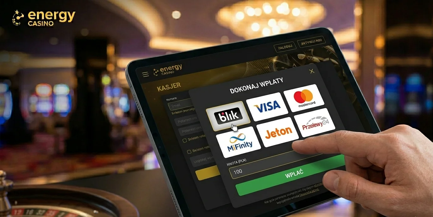 Kasjer Energy Casino z opcjami wpłaty: BLIK, Visa, Mastercard